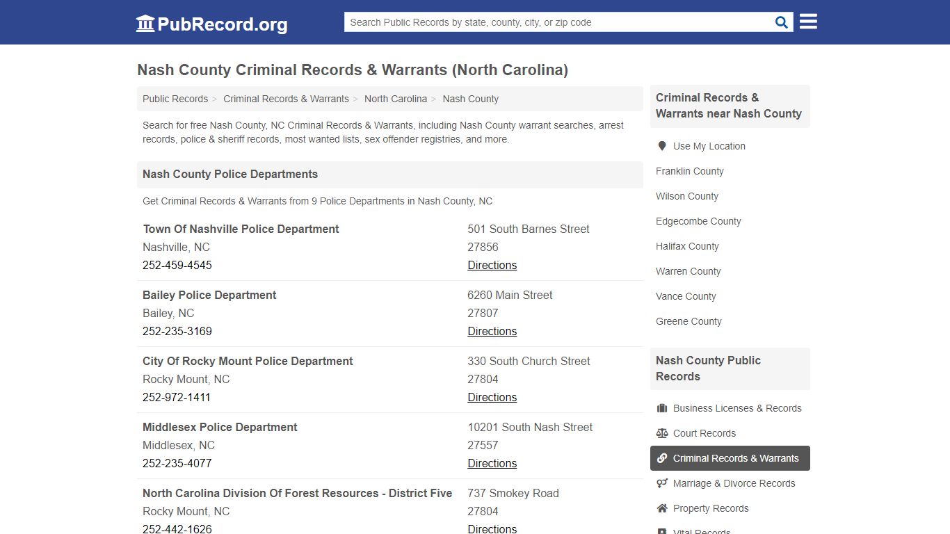 Nash County Criminal Records & Warrants (North Carolina)